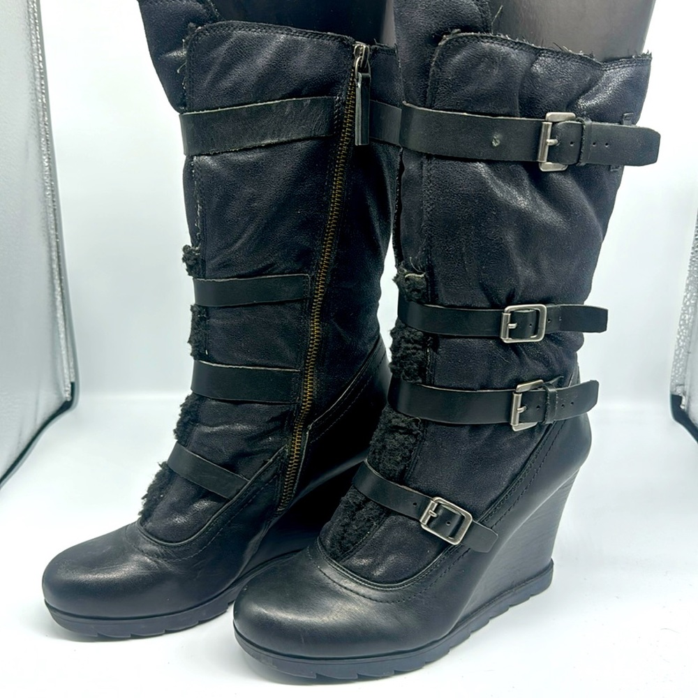 Nine West shearling lined Wedge Moto Boots